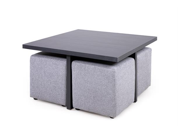 Domino 4 sofabord med 4 puffer, PG2 Svart, Urban 5 Salt&Pepper 