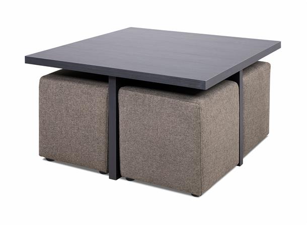 Domino 4 sofabord med 4 puffer, PG2 Svart, Urban 3 Brown 