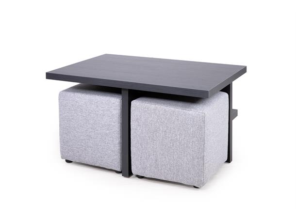 Domino 2 sofabord med 2 puffer, PG1 Svart, Abba 25T6 light grey 