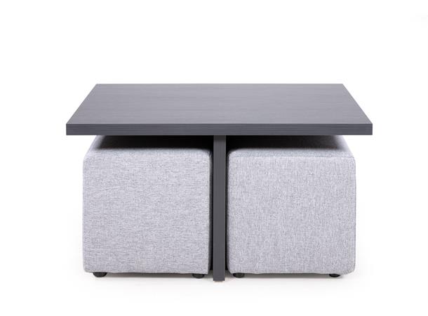 Domino 2 sofabord med 2 puffer, PG1 Svart, Abba 25T6 light grey 