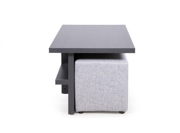Domino 2 sofabord med 2 puffer, PG1 Svart, Abba 25T6 light grey 