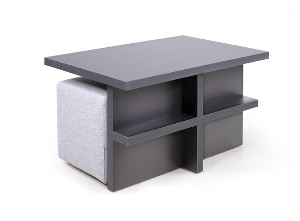 Domino 2 sofabord med 2 puffer, PG1 Svart, Abba 25T6 light grey 