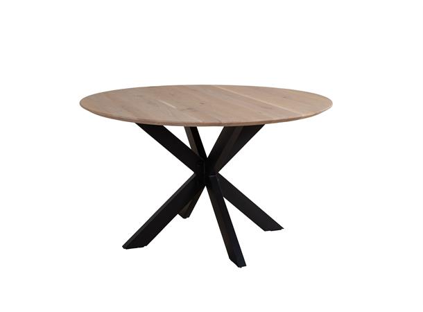 Haukeli spisebord Ø128, hvitoljet eik / metallbase 