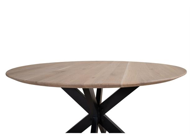 Haukeli spisebord Ø128, hvitoljet eik / metallbase