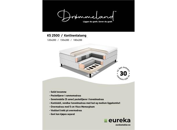 Drømmeland, KS 2500, Kontinentalseng 180x200 cm, Oasis 196 Shell 