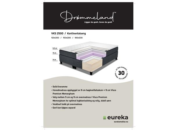 Drømmeland, VKS 2500, Visco kontinental M/overmadrass, 150x200 cm, Fame 140 