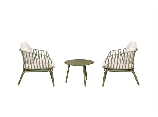 Miami stolsett, 2 stoler og bord Grønn stål/plastikk