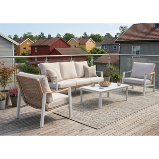 Naxos sofagruppe 3+1+1+bord Hvit/natur ramme/beige tekstil