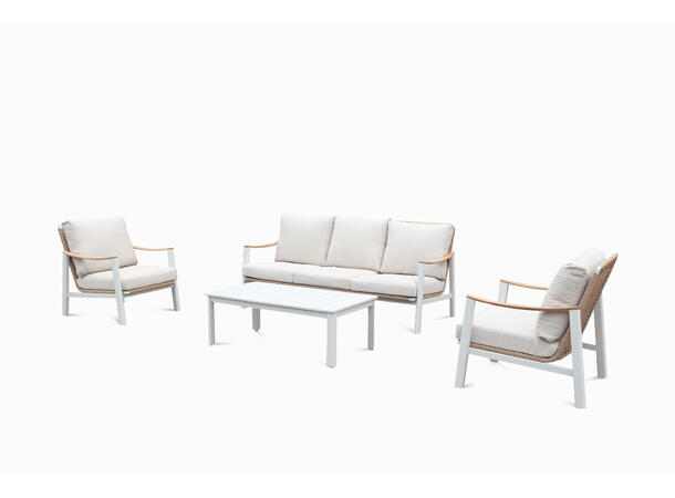 Naxos sofagruppe 3+1+1+bord Hvit/natur ramme/hvit tekstil 