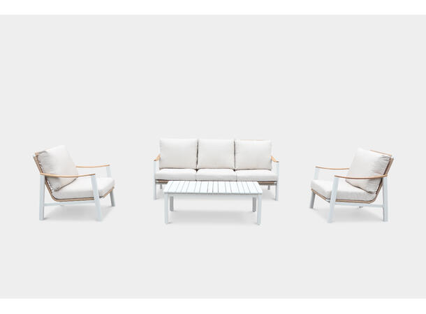 Naxos sofagruppe 3+1+1+bord Hvit/natur ramme/beige tekstil 