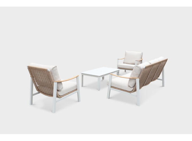 Naxos sofagruppe 3+1+1+bord Hvit/natur ramme/beige tekstil 