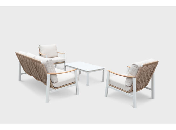 Naxos sofagruppe 3+1+1+bord Hvit/natur ramme/beige tekstil 