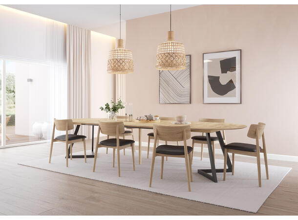 Ellis spisebord Ø140 Hvitpigmentert eik, metallben 