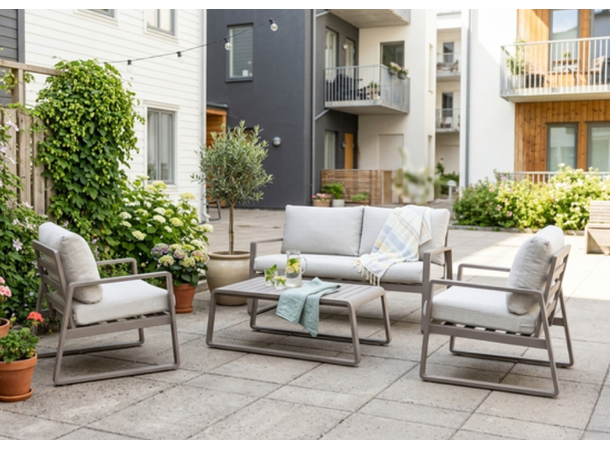 Samos sofagruppe 2+1+1+Bord Coffee ramme/hvit tekstil 