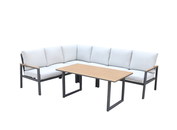 Palermo spisevinkel+ polywood bord Grå ramme/beige tekstil/polywood 