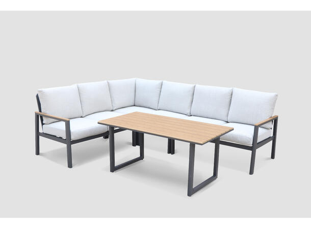Palermo spisevinkel+ polywood bord Grå ramme/beige tekstil/polywood 