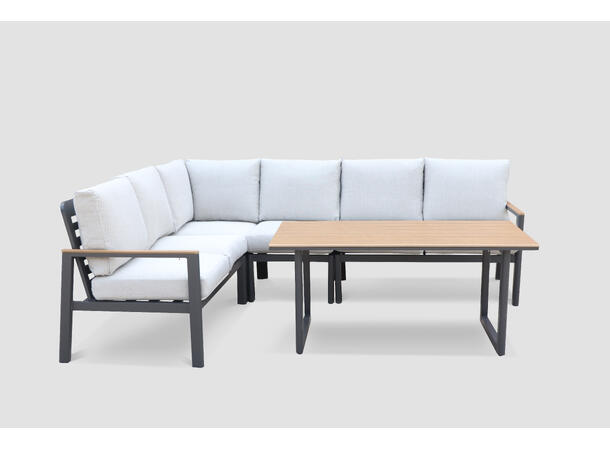 Palermo spisevinkel+ polywood bord Grå ramme/beige tekstil/polywood 