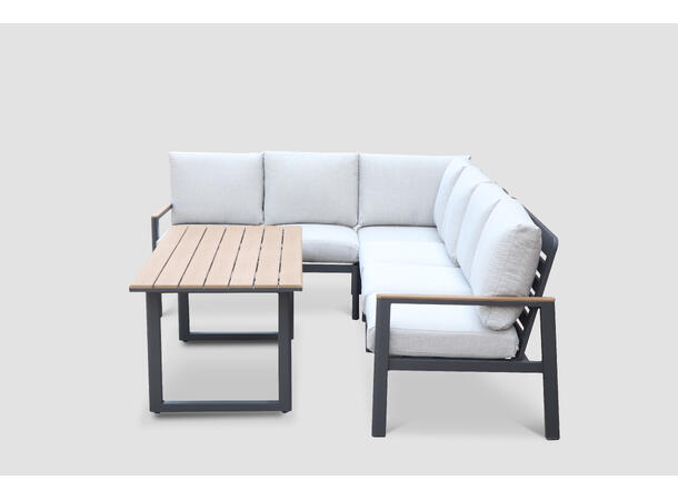 Palermo spisevinkel+ polywood bord Grå ramme/beige tekstil/polywood 