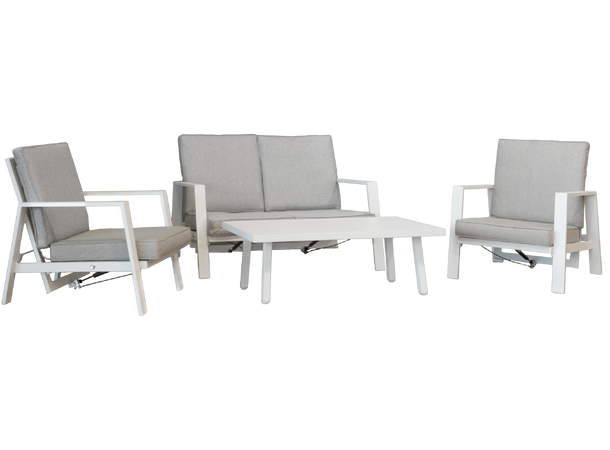 Mandal sofagruppe m/reclinerseter 2+1+1 + bord - Krem Alu 