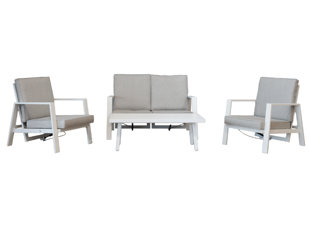 Mandal sofagruppe m/reclinerseter 2+1+1 + bord - Krem Alu 