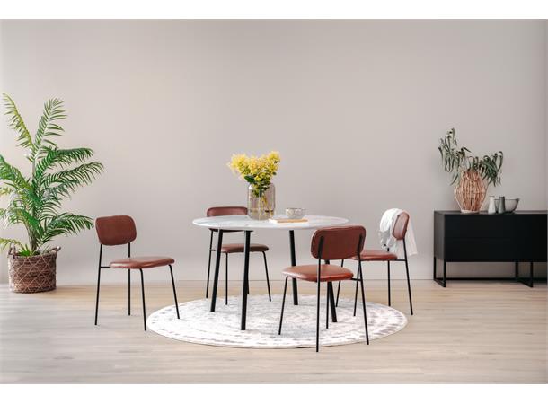 Stian spisebord & 4 Hanne spisestol Cognac PU 