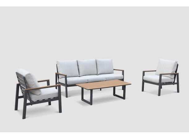 Palermo sofagruppe 3+1+1+ nonwood bord Grå ramme/beige tekstil/nonwood 