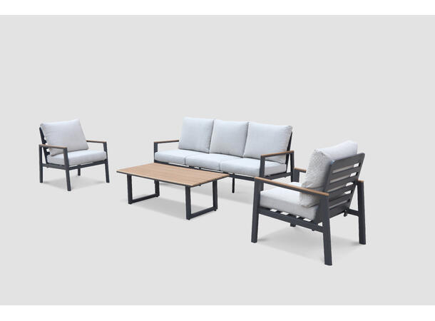 Palermo sofagruppe 3+1+1+ nonwood bord Grå ramme/beige tekstil/nonwood 