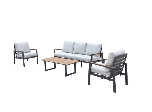 Palermo sofagruppe 3+1+1+ nonwood bord Grå ramme/beige tekstil/nonwood 