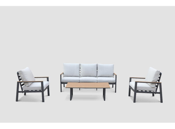 Palermo sofagruppe 3+1+1+ nonwood bord Grå ramme/beige tekstil/nonwood 