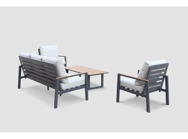 Palermo sofagruppe 3+1+1+ nonwood bord Grå ramme/beige tekstil/nonwood 