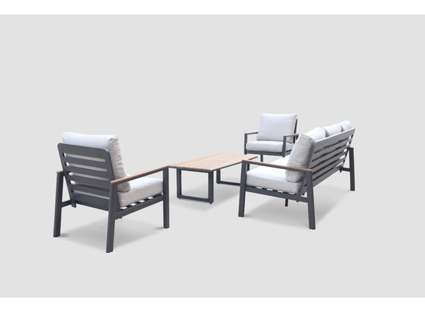 Palermo sofagruppe 3+1+1+ nonwood bord Grå ramme/beige tekstil/nonwood 