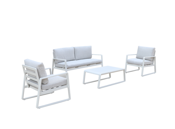 Samos sofagruppe 2+1+1+Bord Hvit ramme/hvit tekstil 