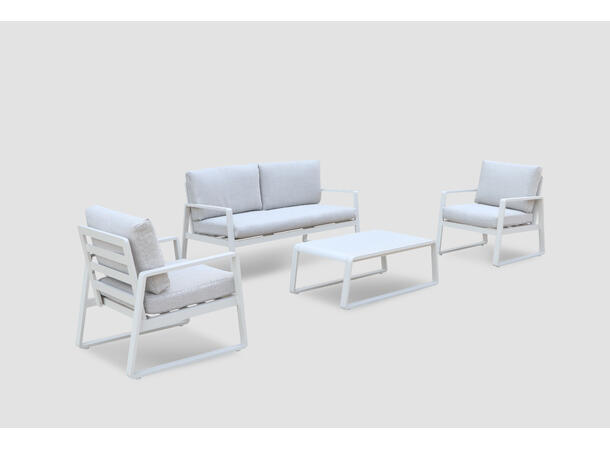 Samos sofagruppe 2+1+1+Bord Hvit ramme/hvit tekstil 