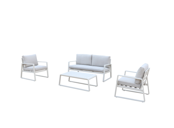 Samos sofagruppe 2+1+1+Bord Hvit ramme/hvit tekstil 