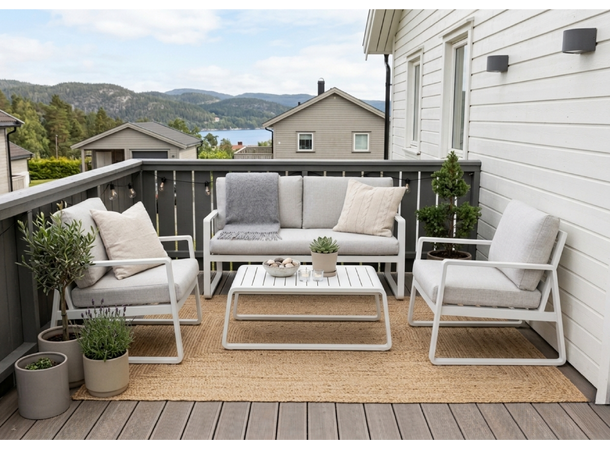 Samos sofagruppe 2+1+1+Bord Hvit ramme/hvit tekstil 