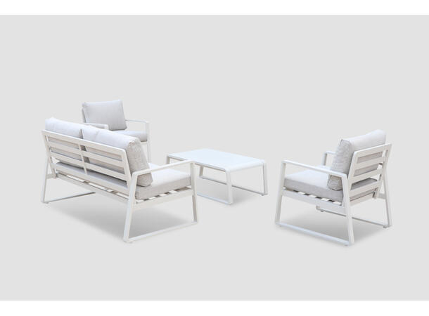 Samos sofagruppe 2+1+1+Bord Hvit ramme/hvit tekstil 