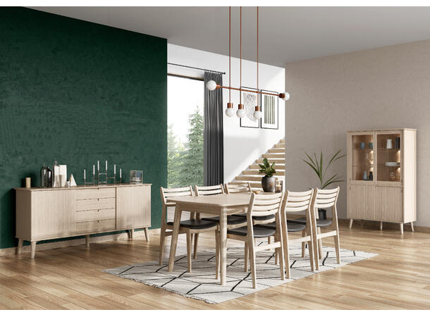 Casø 120 bord,180/270x90x75 cm Hvitpig. finèr, inkl 1 klaff, treben 