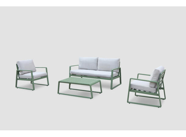 Samos sofagruppe 2+1+1+Bord Grønn ramme/beige tekstil 
