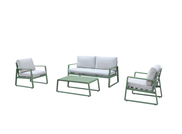 Samos sofagruppe 2+1+1+Bord Grønn ramme/beige tekstil 