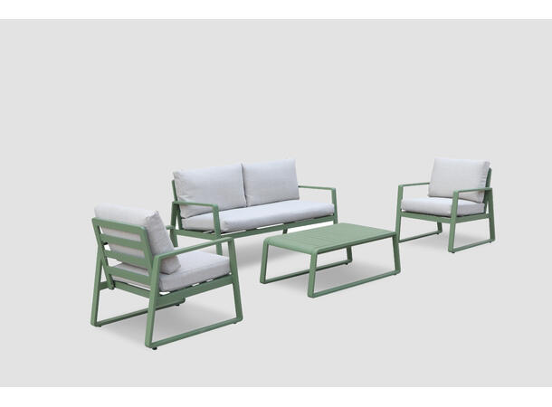 Samos sofagruppe 2+1+1+Bord Grønn ramme/beige tekstil 