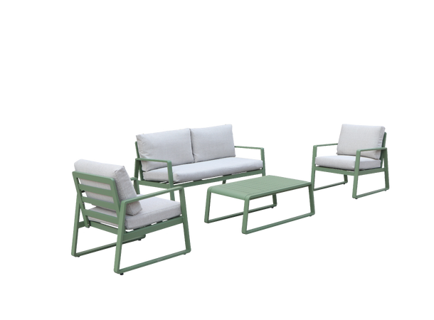 Samos sofagruppe 2+1+1+Bord Grønn ramme/beige tekstil 