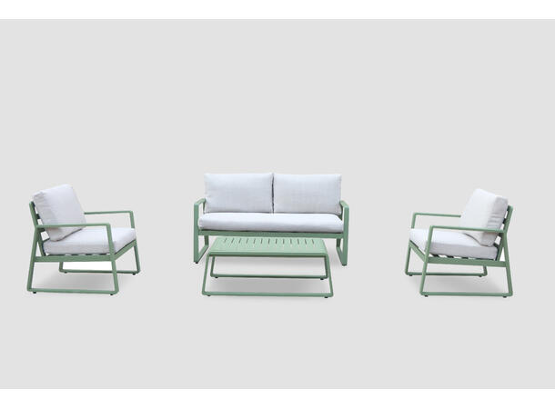Samos sofagruppe 2+1+1+Bord Grønn ramme/beige tekstil 