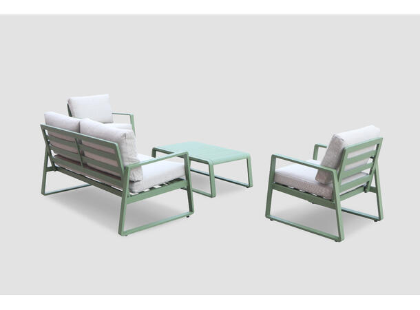 Samos sofagruppe 2+1+1+Bord Grønn ramme/beige tekstil 