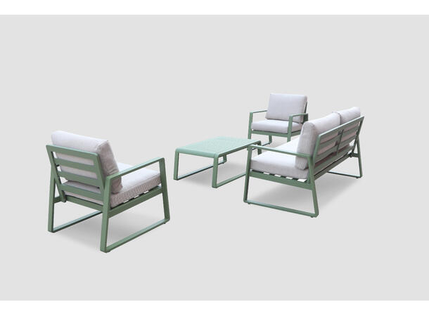 Samos sofagruppe 2+1+1+Bord Grønn ramme/beige tekstil 
