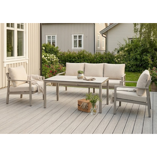 Hydra 3+1+1, spisegruppe Inkl. bord, Champagne alu. ramme