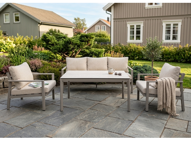 Hydra 3+3+1, spisegruppe Inkl. bord, Champagne alu. ramme 