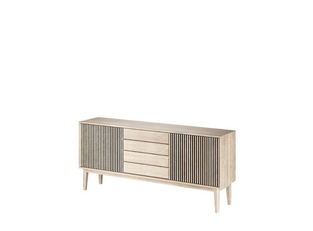 Broholm skjenk m/lameller, 183x81x40 cm Hvitpigmentert eik, treben 