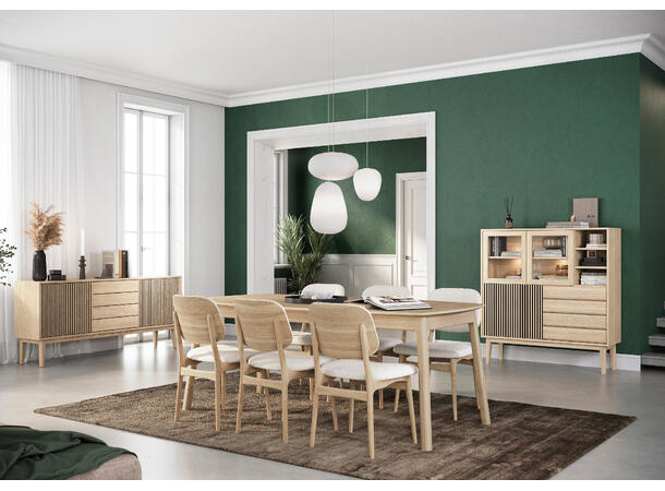 Broholm skjenk m/lameller, 183x81x40 cm Hvitpigmentert eik, treben 