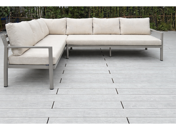 Hydra spisevinkel, Høyre 23 Champagne alu.ramme, beige puter 