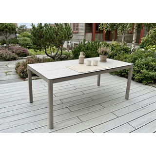 Hydra spisebord m/glasstopp 140x80 cm Champagne alu.ramme